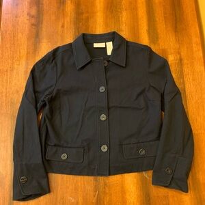 Liz Claiborne 14 Navy Blue Utility Jacket Cropped Structured Small Pockets